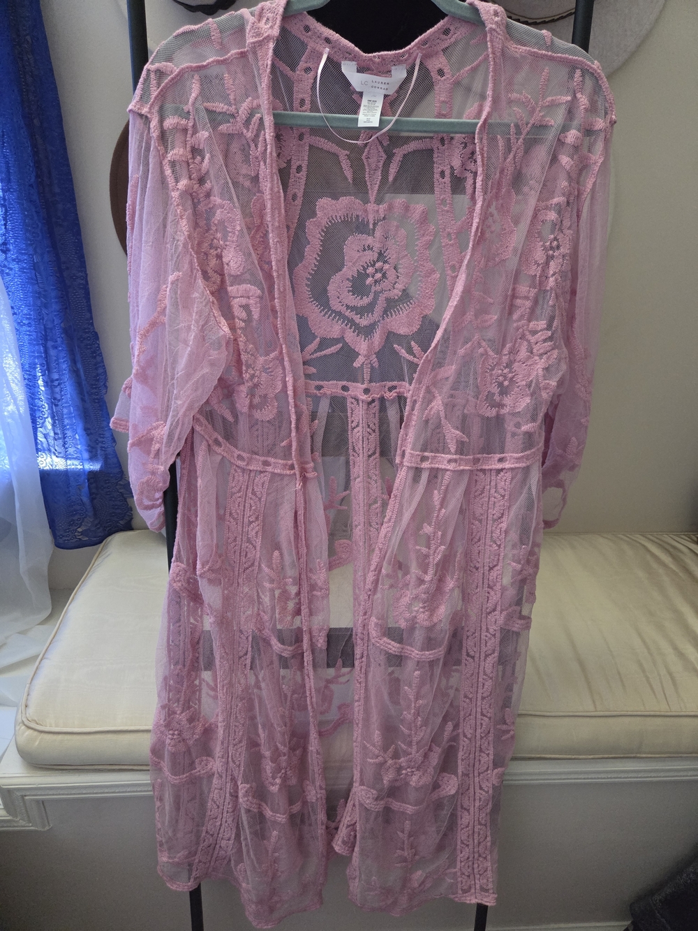 LC Lauren Conrad Pink Sheer Embroidered Lace Kimono - One Size